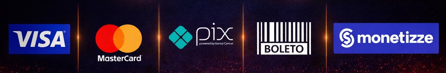 Formas de pagamento: Visa, MasterCard, Pix, Boleto, Monetizze